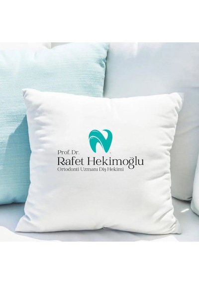 Diş Hekimlerine Özel Saten Yastık Kılıfı 50x50 Cm İsme Özel Diş Hekimi Temalı Dekoratif Kırlent Kılıfı İçi Boş Beyaz