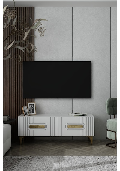 120dhdts8ba Luna Pleksi Lazer Desen Kapaklı Tv Sehpası Beyaz-altın