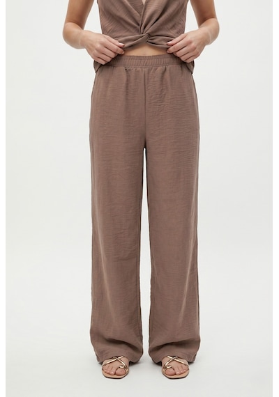 Ritnice Kadın Candice V Yaka Bel Lastikli Kolsuz Vizon Dokuma Alt Üst Takım