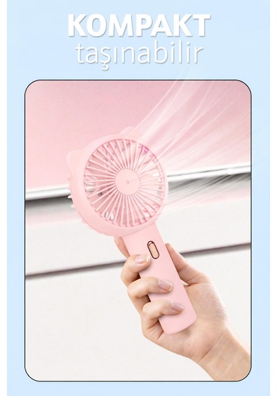 3 Modlu Şarjlı El Fanı 3 Kademe Seyahat Masaüstü Vantilatör Taşınabilir Mini Fan Pembe F136