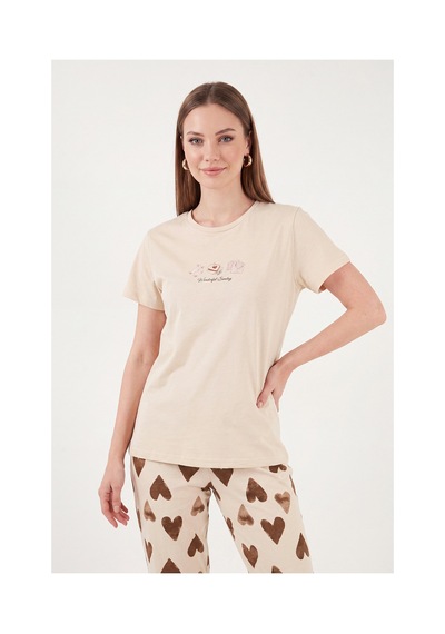 Lela Desenli Pamuklu Bisiklet Yaka Kaprili Pijama Takımı Bayan Pijama Takımı 65790787 Bej-kahve Lela Desenli Pamuklu Bisiklet Yaka Kaprili Pijama Takımı Bayan Pijama Takımı 65790787 Bej-kahve