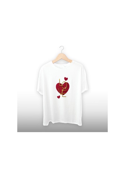 Love Gold Yazı Detaylı Unisex Tişört Beyaz
