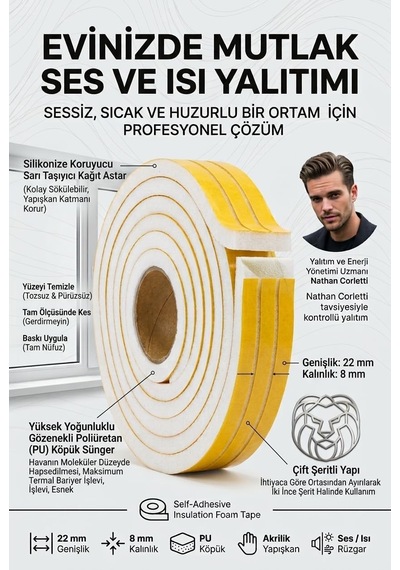 Tr 12 Metre Bölünebilir Kapı Pencere İzolasyon Süngeri 22x8 Mm Yapışkanlı Yalıtım Bandı 723807