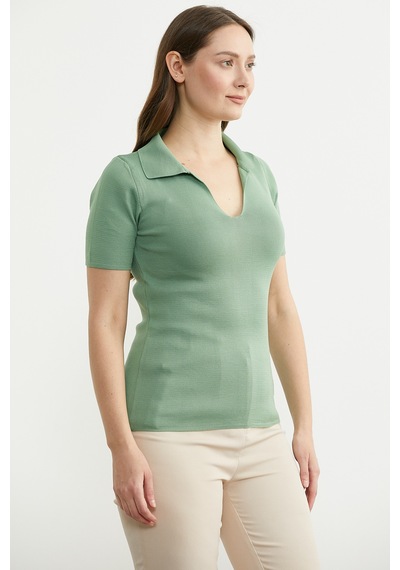 Polo Yaka Basic Triko Tişört - Mint