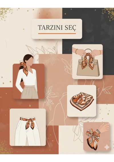 Tarzını Seç Elegant Fiyonk Desenli Kahverengi Kravat / Eşarp / Fular 85x25cm