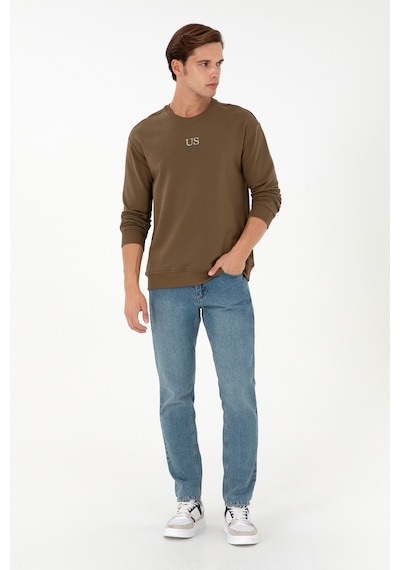 U.S. Polo Assn. Erkek Comfort Fit Bisiklet Yaka Haki Basic Sweatshirt 50293420-VR027