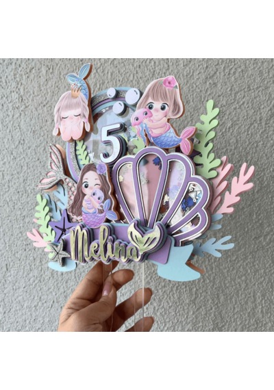 Deniz Kızı Temalı Kız Çocuk Doğum Günü İsme Özel 3d Pasta Süsü Cake Topper Çocuk