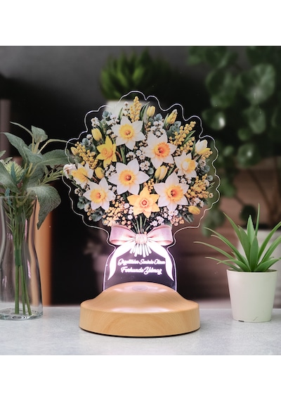 Nergis Çiçek Buketi Led Lamba, Işıklı Sarı Beyaz Nergis Lambası, Kişiye Özel İsimli Doğum Günü Hediyesi Nergis Buketi