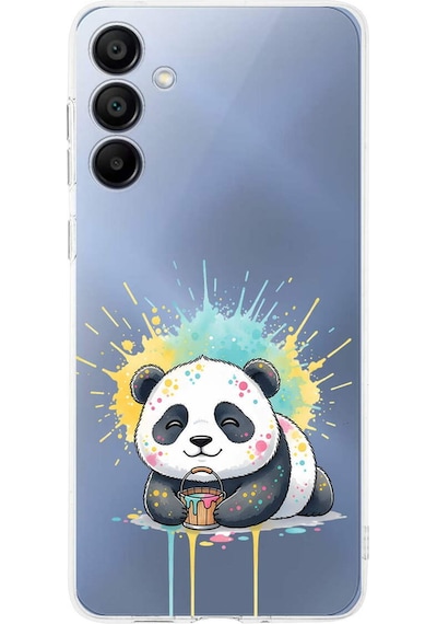 Samsung Galaxy A15 İle Uyumlu Splash Panda Tasarımlı Şeffaf Silikon Kılıf Şeffaf