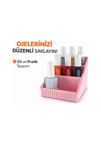 Oje Organizeri Sert Plastik Kozmetik Düzenleyici Çok Bölmeli Makyaj & Oje Standı Çok Renkli