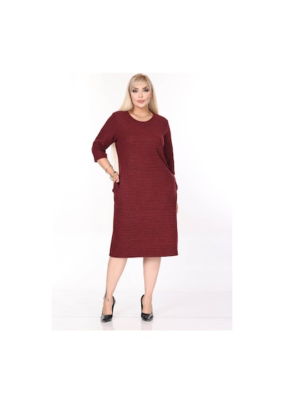 Çift Cepli Desenli Esnek Kışlık Büyük Beden Midi Elbise 45a-2699 Desenli