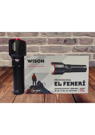 Wıson Ws-5575 20 Wat 2000 Lümen Profesyonel Şarj Edilebilir El Feneri Siyah