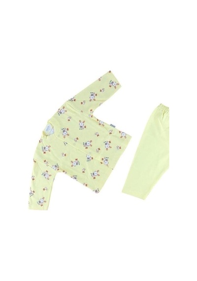 Sebi Bebe Bebek Pamuklu Önden Çıtçıtlı Tavşanlı Pijama Takım-14797 Sari