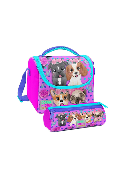 Coral High Pembe Köpek Desenli Kız Çocuk Isı Yalıtımlı Beslenme Çantası Ve Kalemlik Seti