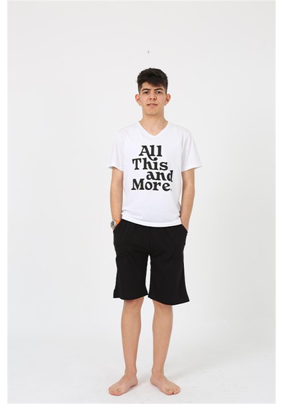 Akbeniz Erkek Genç Garson Boy Kısa Kol Beyaz Penye Şortlu Pijama Takımı 20377