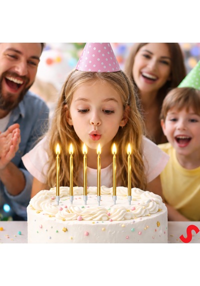 Metalik Altın İnce Uzun Pasta Mumu 19 Cm - 6 Adet