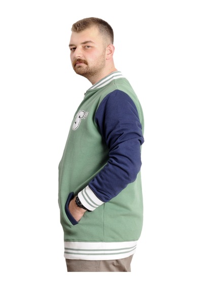 Mode Xl Büyük Beden Erkek Kolej Mont Baskılı Ceket 23631 Çağla Yeşil