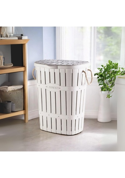 Kastamonu Plastik Bambu Halatlı Kirli Çamaşır Sepeti 65 L-beyaz