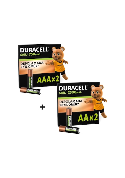 Duracell Şarj Edilebilir Aaa İnce Kalem Pil 2'li Paket 750 Mah & Duracell Şarj Edilebilir Aa Kalem Pil 2'li Paket 2500 Mah
