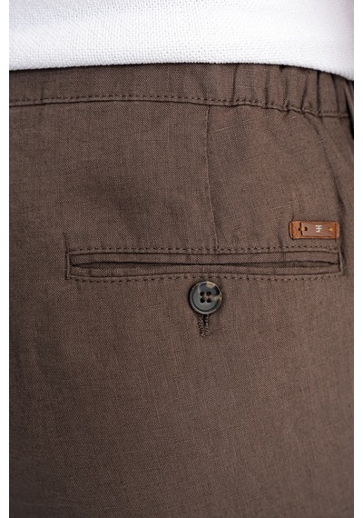 Oversize Kalıp Yan Cep Beli Lastikli Vizon Keten Pantolon P 1216