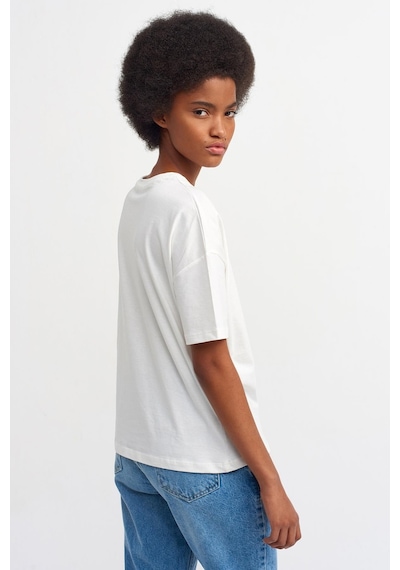 Kadın Ekru Basic T-shirt 3683 Ekru