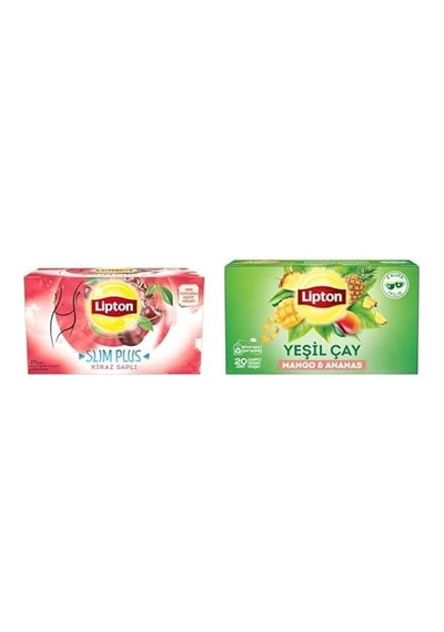 Slim Plus Kiraz Saplı Bardak Süzen Poşet Bitki Çayı 20'li Paket, 40 G Ve Lipton Mango Ve Ananaslı Tropikal Bardak
