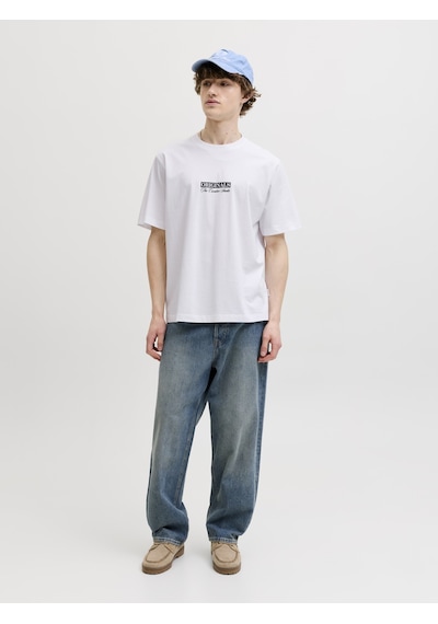 Jack & Jones Erkek Gögüs Baskili Bisiklet Yakatisört - Savona - 12310070 Beyaz