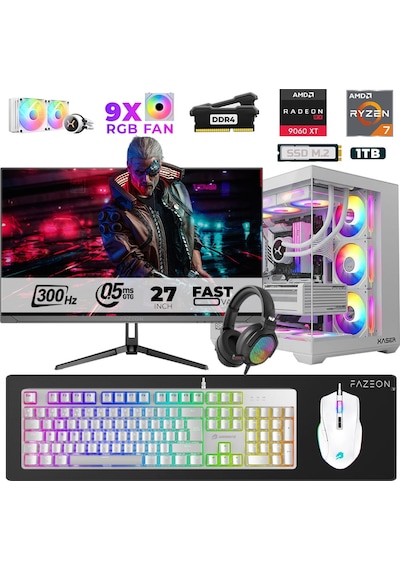 Xaser Star X140 R7-5700X 16 GB 1 TB SSD 16 GB RX9060XT 27" Dos NVME Masaüstü Oyuncu Bilgisayarı