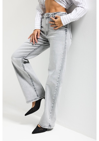 it's basic Kadın Gri Renk 4s6-12 Straight Fit Yüksek Bel Elastan Kumaş Denim Jean