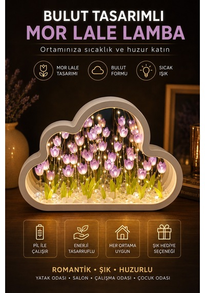 Dıy Bulut Lale Gece Lambası Tasarımlı Kendin Yap Dekoratif Çiçek Lamba Seti 8381888