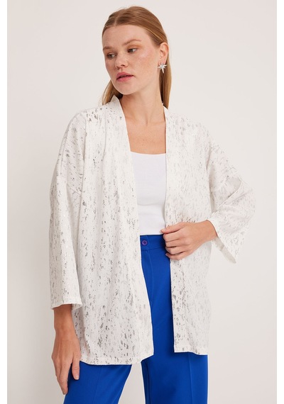 Bigdart Kadın Gümüş Varaklı Örme Kimono 5925 001