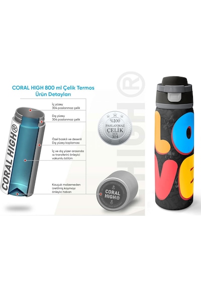 Coral High 800 Ml Erkek Çocuk Siyah Çok Renkli Love Baskılı Pipetli Ve Direkt İçim Çelik Termos/matara - 38508 Sarı - Mavi Coral High 800 Ml Erkek Çocuk Siyah Çok Renkli Love Baskılı Pipetli Ve Direkt İçim Çelik Termos/matara - 38508 Sarı - Mavi