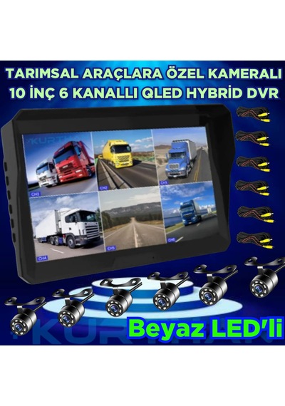 Qled Ekran 10'' Dvr Monitör 6 Adet Beyaz Ledli Kelebek Kamera 12v