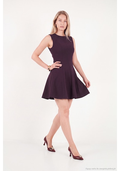 Lela A Kesim Dikiş Detaylı Mini Boy Davet Elbise Kadın Elbise 6523003 Mürdüm