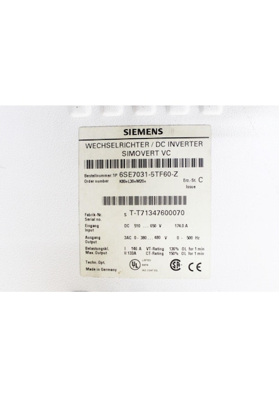 6se7031-5tf60-z Sımovert Masterdrıves Vector Control Inverter Chassıs Unıt 2.el
