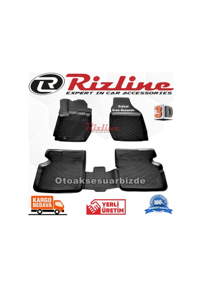 Toyota Corolla Uyumlu 3D Paspas Havuzlu Siyah Sd 2001-2006 Arası Rizline N11.23365