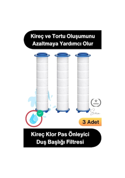 Filtre 3 Adet Duş Başlığı Filtresi Kireç Klor Pas Önleyici Yedek Filtre Seti Pamuk Su Arıtma Kartuş Standart