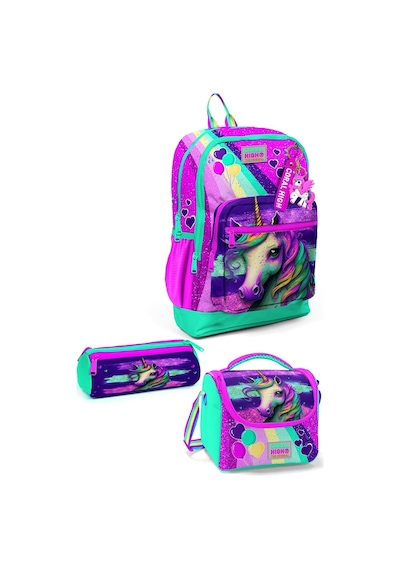 Coral High Kids Pembe Su Yeşili Unicorn Desenli 3 Lü Okul Çanta Seti Set0123758