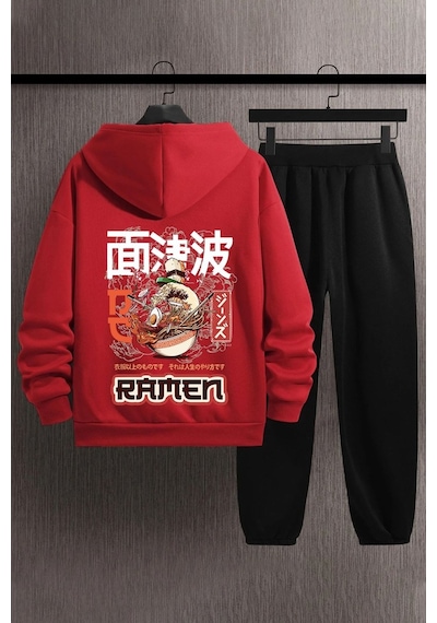 Uyguntarz Unisex Ramen Baskılı Eşofman Takımı Kırmızı
