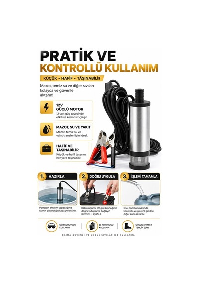 Dalgıç Pompa 12 Volt Mazot Aktarma Pompası
