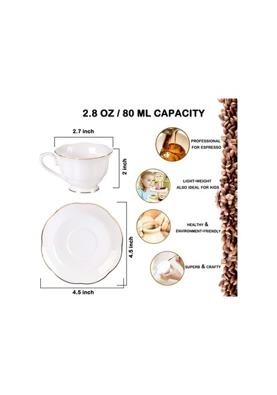 Yeni Bone China Modern Zarif Tasarım Espresso Kahve Fincanları Ve Tabakları Seti 6'li 80 Ml 3 Oz Küçük Beyaz Mini Bardak Seti Altın Kenar Saplı Çok Renkli