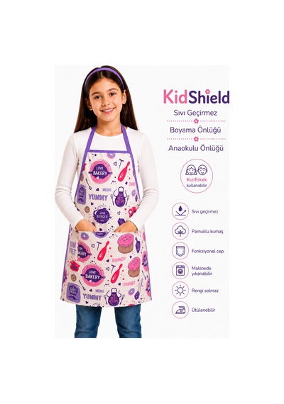 Kidshield Sıvı Geçirmez Boyama Önlüğü Anaokulu Önlüğü Sıvı Geçirmez Resim Önlüğü Lila