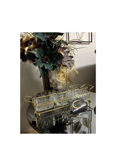 Ars Paşabahçe Timeless Yaldızlı Kare Kase Metal Gold Standlı 3,lü Çerezlik,şekerlik,sunumluk,tabak