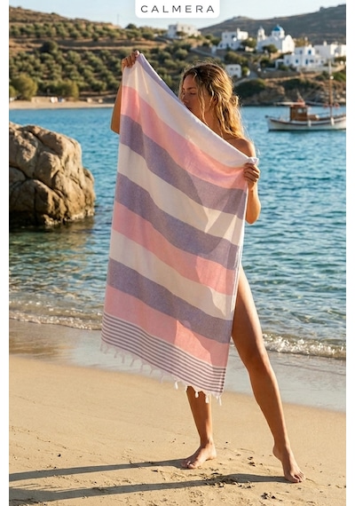 Calmera Natura Peştemal Pamuk - Doğal Saçaklı Plaj, Deniz, Havuz, Spa, Sauna, Spor, Seyahat Havlusu - Somon