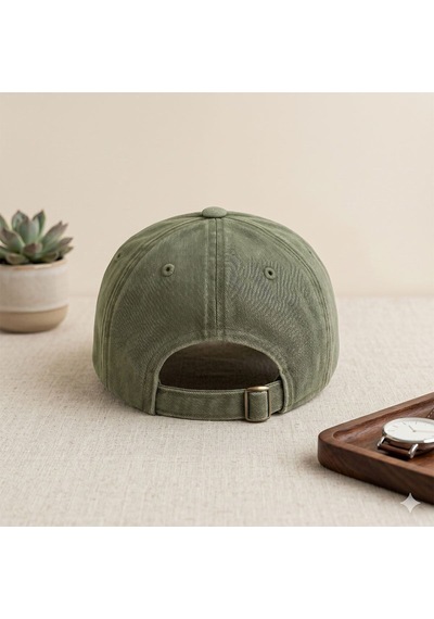 Bk Gift Kişiye Özel Harf Nakışlı Vintage Haki Beyzbol Şapkası Unisex Eskitme Kumaş Metal Tokalı