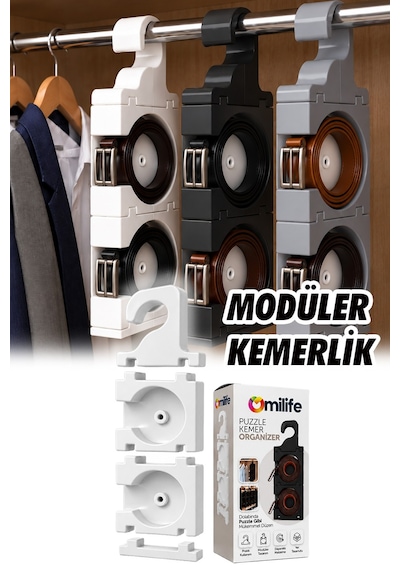 Modüler Puzzle Kemer Organizeri Birbirine Eklenebilir Rulo Kemer Düzenleyici Dolap İçi Kemerlik beyaz