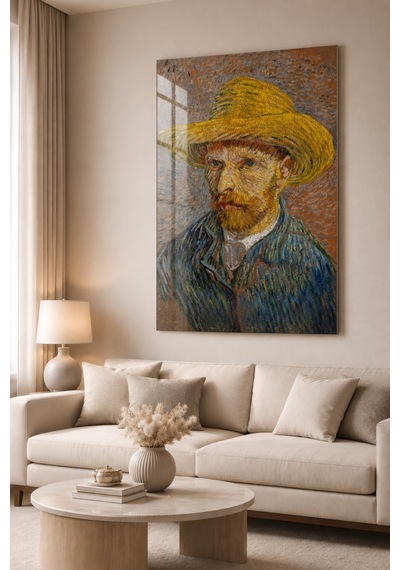Vincent Van Gogh Hasır Şapkalı Otoportre Cam Tablo