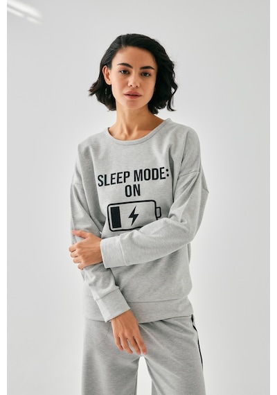 Akbeniz Kadın Gri Sleep Mode On Oversize 2 İplik Eşofman Ev Giyim Takımı