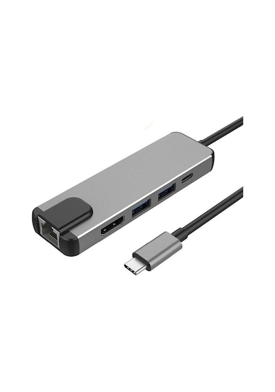 Taplın Type-c To 4k Hdmı Hub 5in1 Rj45 Lan 2 X Usb 3.0 Type-c Port