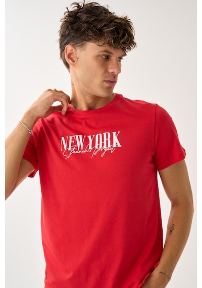 Oversize Bisiklet Yaka Baskılı T-shirt Antrasit